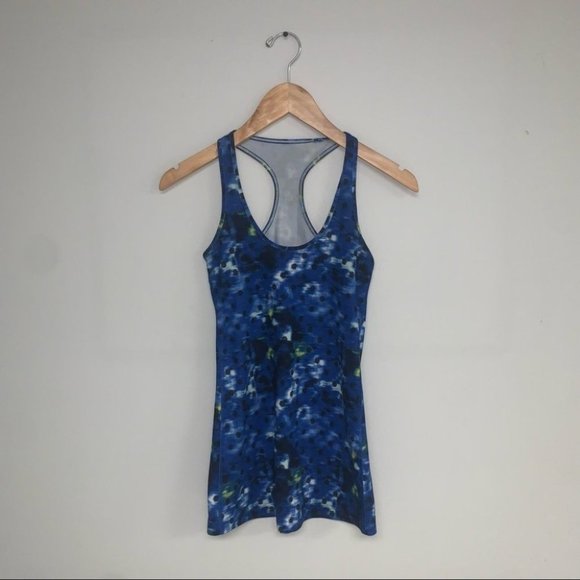Lululemon Cool Racerback Tank Top Sapphire Blue White Black Polka Dot Size 2 - Picture 2 of 9